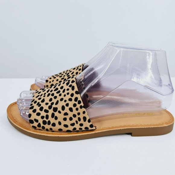 Soda Efron Cheetah Print Slide Sandals 6 Brown Black Tan Faux Suede Fabric Flats - Picture 8 of 14